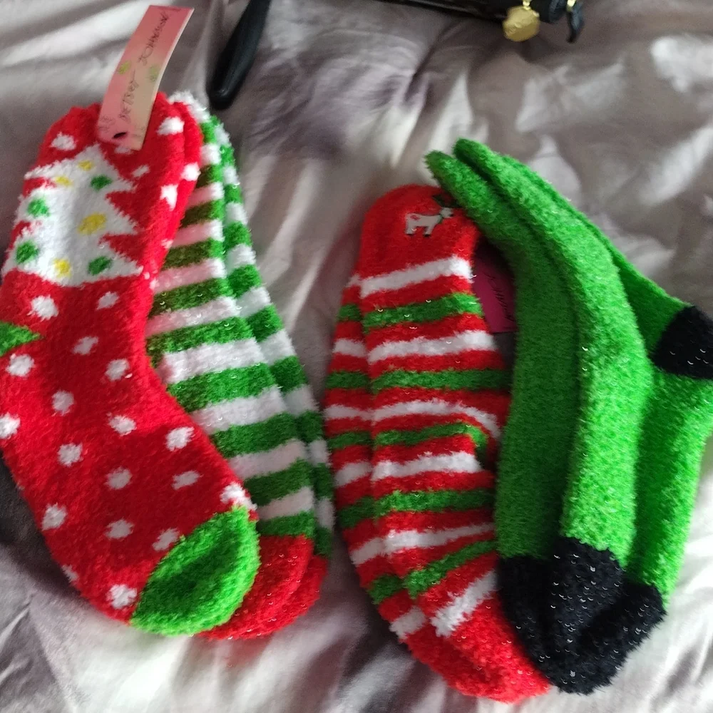 four pairs Betsey Johnson cozy socks Christmas